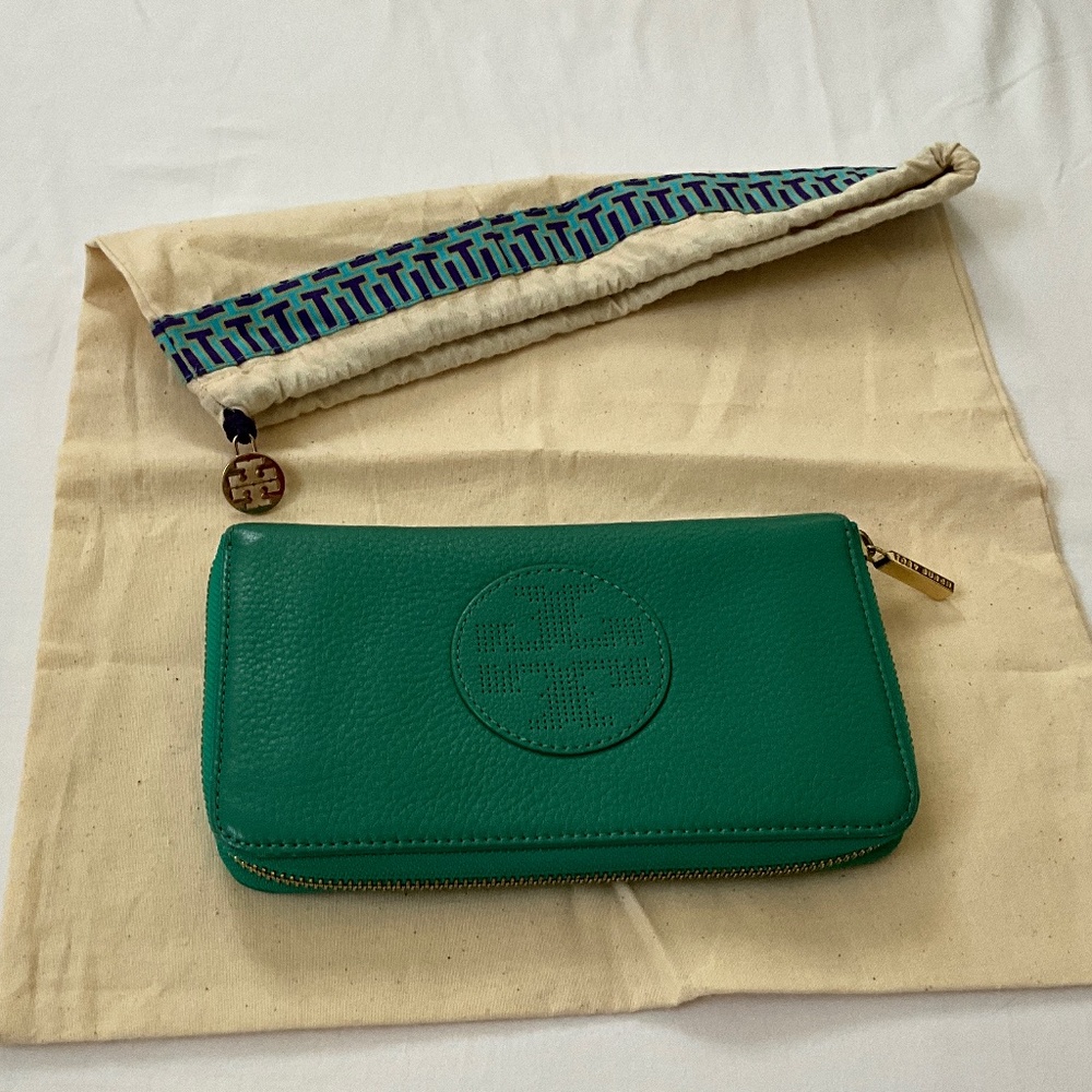 TORY BURCH Vintage Kipp Zippy Wallet Green - Picture 13 of 13
